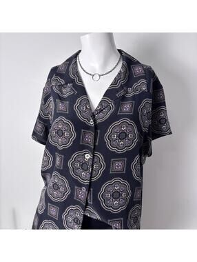 Vintage Silk Kaleidoscope Floral Button Up